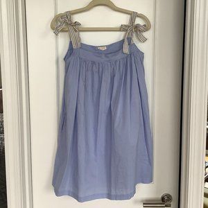Lake Pajamas Blue Cotton Poplin Day Dress with Striped Bow Tie Straps